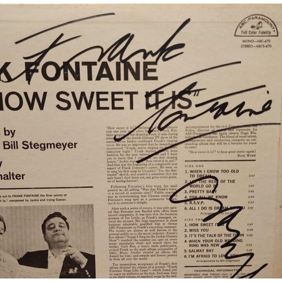 Frank Fontaine SIGNED Sings How Sweet It Is Autographed Record 1963 33 12" VRG1 - Picture 2 of 2